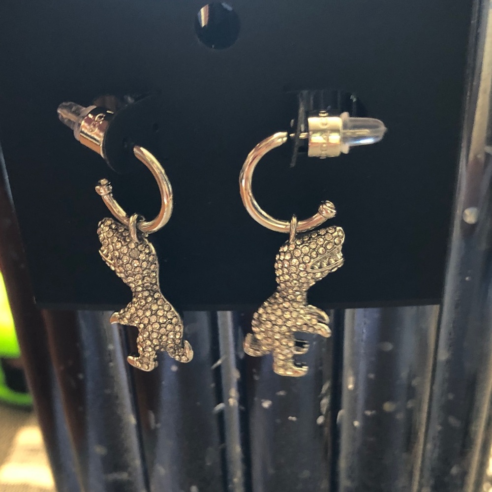 Authentic new Coach Silver Crystal Dinosaur Drop Earrings - Picture 10 of 10
